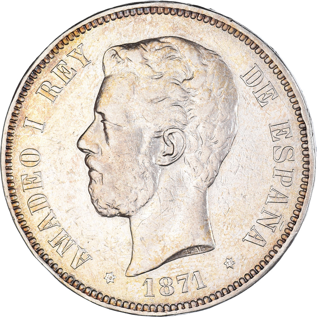 Coin, Spain, Amadeao I, 5 Pesetas, 1871, Madrid, VF(30-35), Silver, KM:666