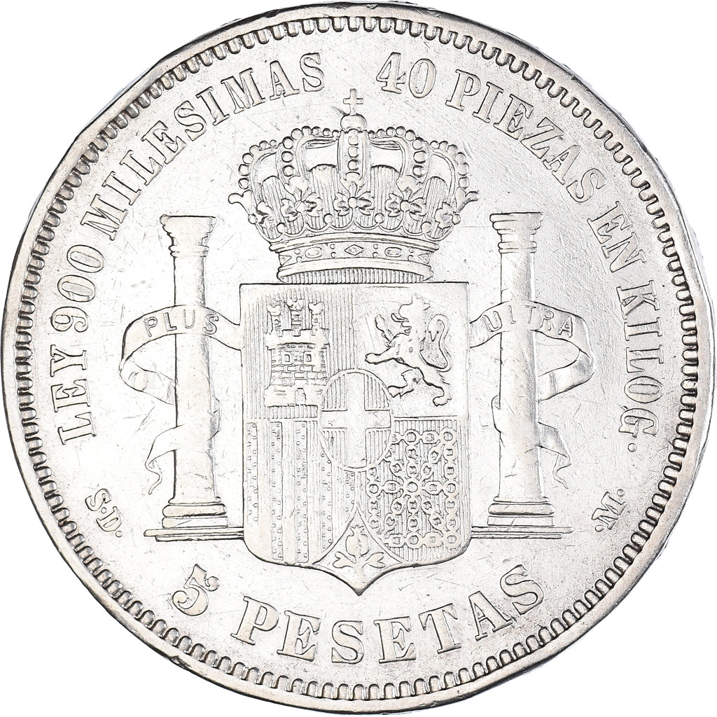 Coin, Spain, Amadeao I, 5 Pesetas, 1871, Madrid, VF(30-35), Silver, KM:666