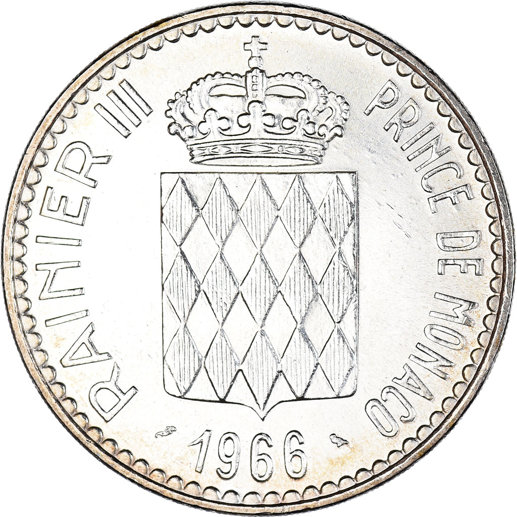 Coin, Monaco, Rainier III, 10 Francs, 1966, MS(60-62), Silver, KM:146