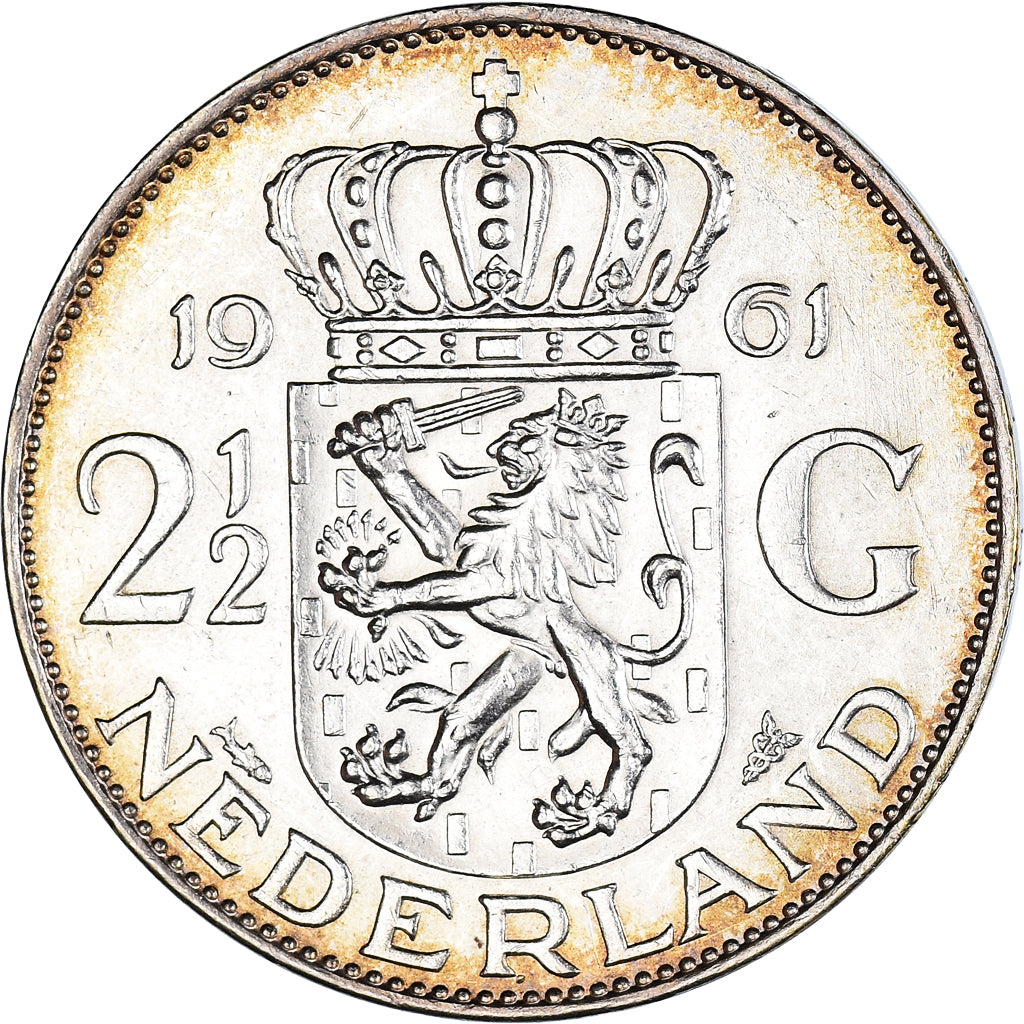 Moeda, Países Baixos, Juliana, 2-1/2 Gulden, 1961, AU(55-58), Prata, KM:185