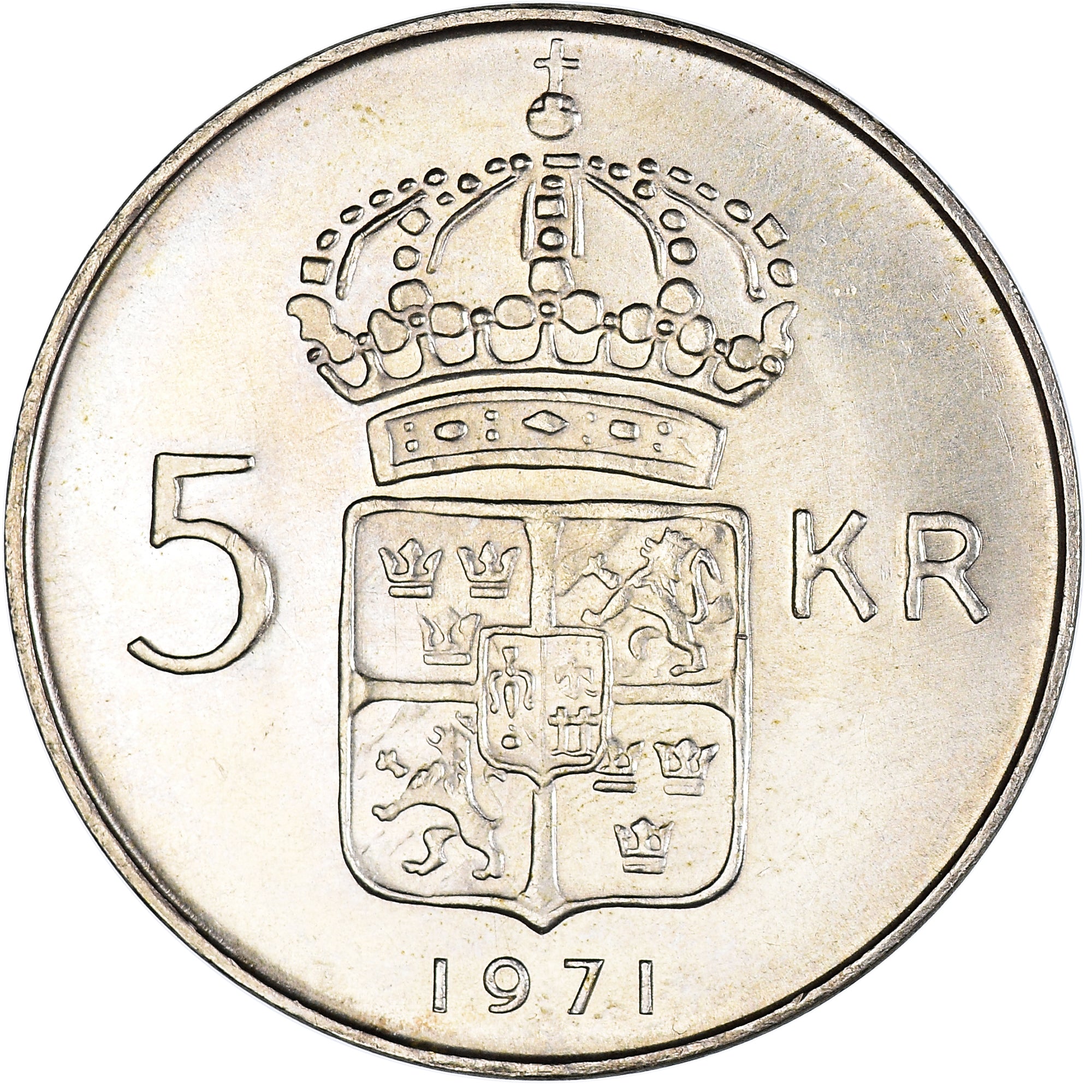 Coin, Sweden, Gustaf VI, 5 Kronor, 1971, MS(60-62), Silver, KM:829