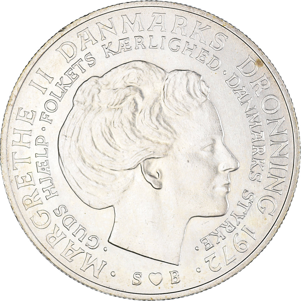 Coin, Denmark, Margrethe II, 10 Kroner, 1972, Copenhagen, AU(55-58), Silver