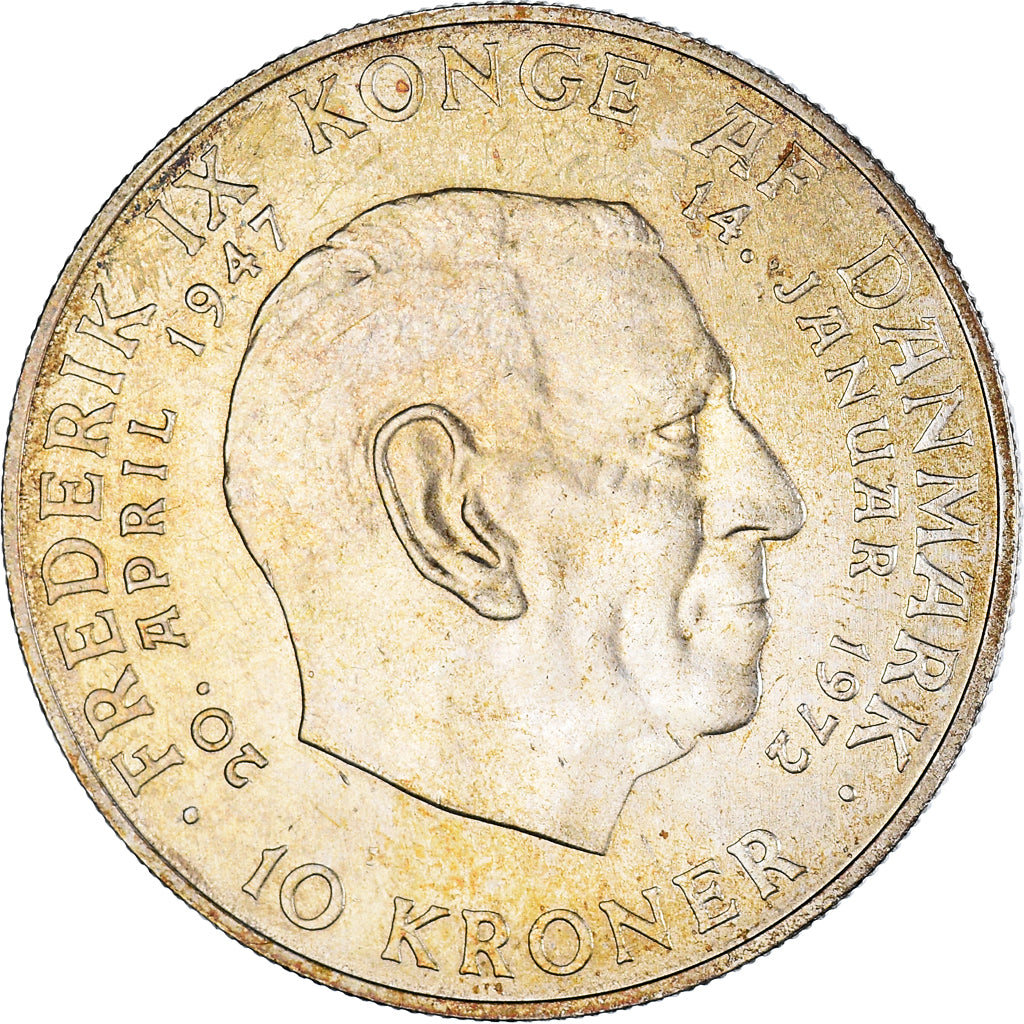 Coin, Denmark, Margrethe II, 10 Kroner, 1972, Copenhagen, AU(55-58), Silver