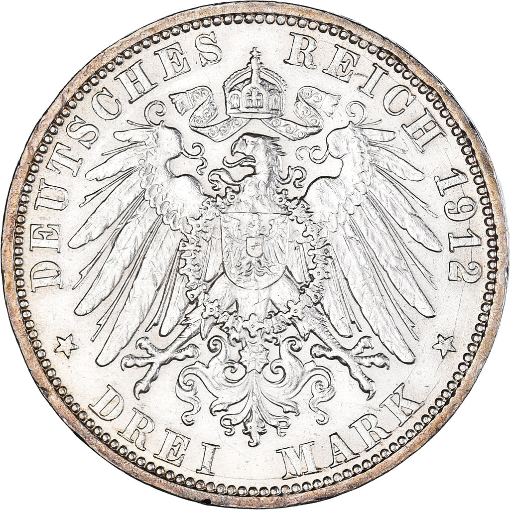 Moneda, Estados alemanes, PRUSSIA, Wilhelm II, 3 Mark, 1912, Berlin, MBC, Plata