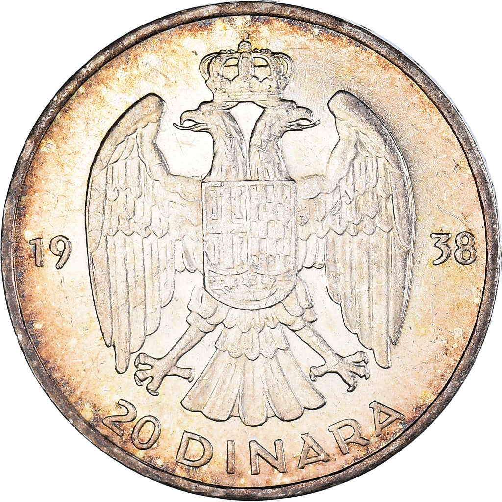 Coin, Yugoslavia, Petar II, 20 Dinara, 1938, EF(40-45), Silver, KM:23