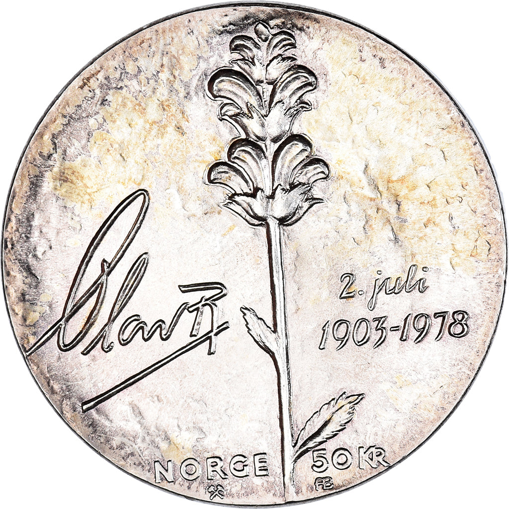 Coin, Norway, Olav V, 50 Kroner, 1978, MS(63), Silver, KM:424