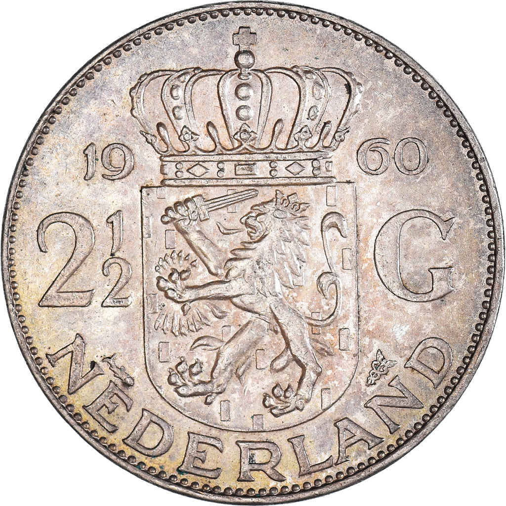 Moneta, Paesi Bassi, Juliana, 2-1/2 Gulden, 1960, BB+, Argento, KM:185