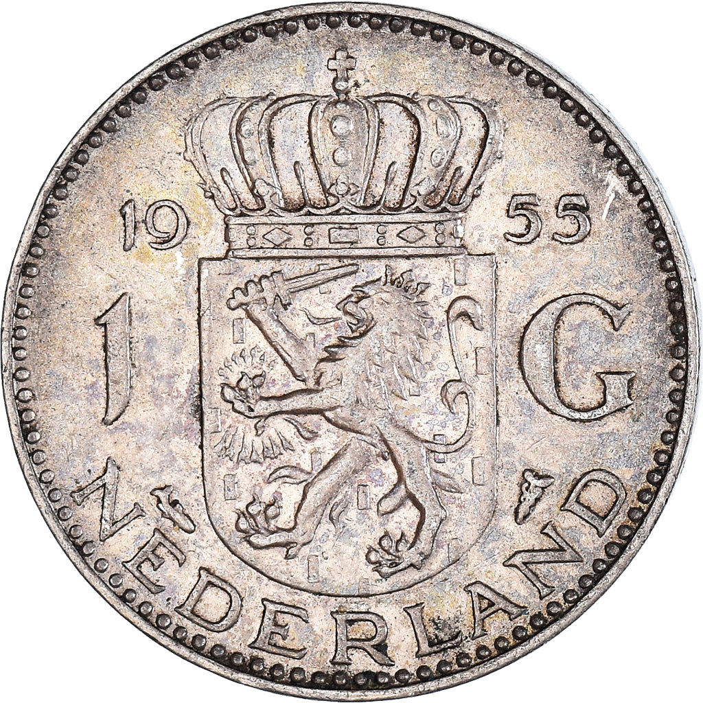Coin, Netherlands, Juliana, Gulden, 1955, VF(30-35), Silver, KM:184