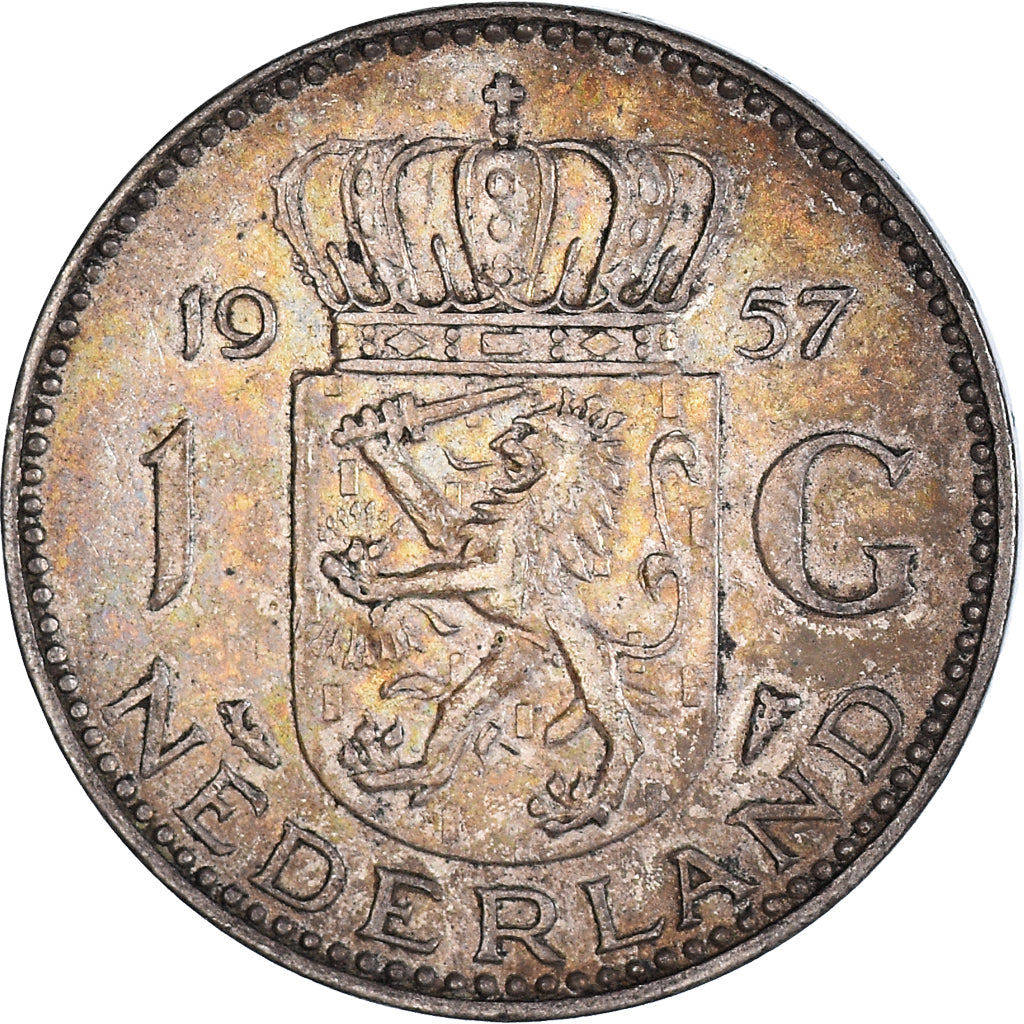 Coin, Netherlands, Juliana, Gulden, 1957, Utrecht, AU(50-53), Silver, KM:184