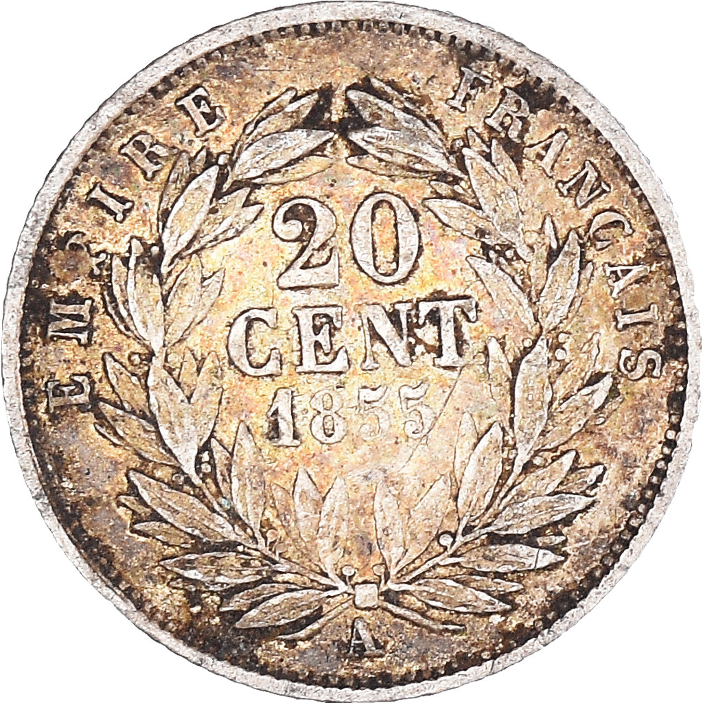 Moneta, Francia, Napoleon III, 20 Centimes, 1855, Paris, MB+, Argento, KM:778.1
