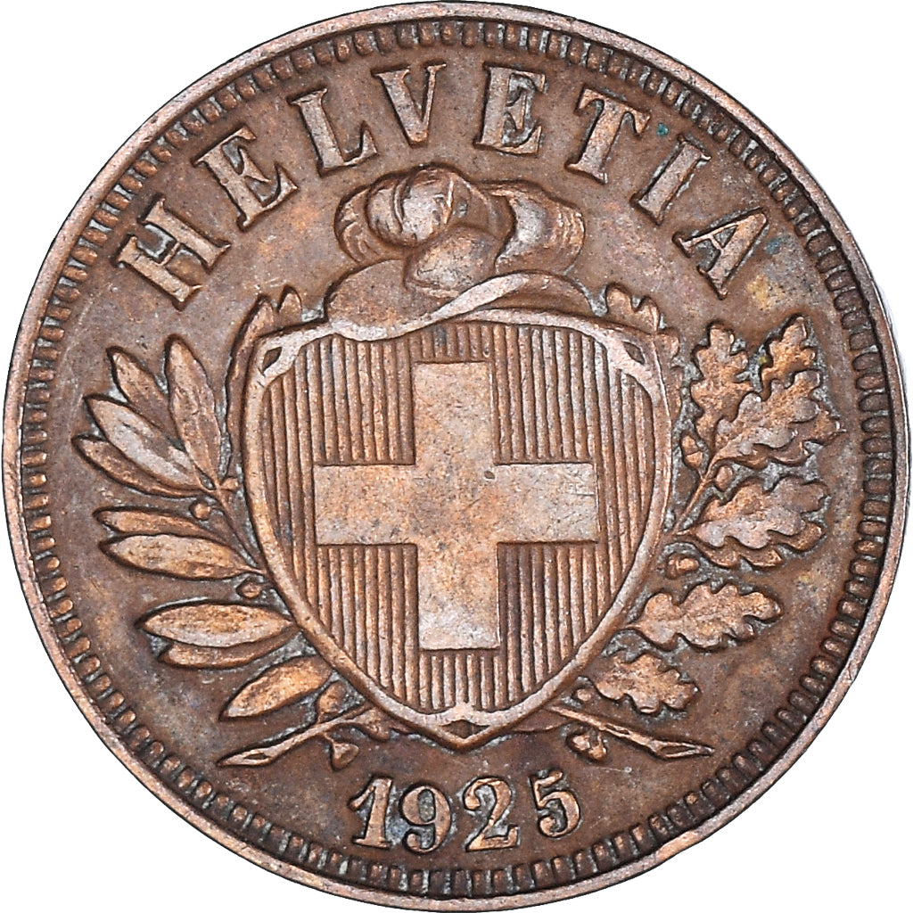 Coin, Switzerland, 2 Rappen, 1925, Bern, AU(50-53), Bronze, KM:4.2