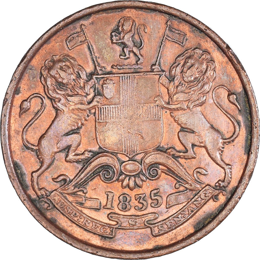 Moneta, INDIA - BRITANNICA, 1/2 Anna, 1835, MB+, Rame, KM:447.1