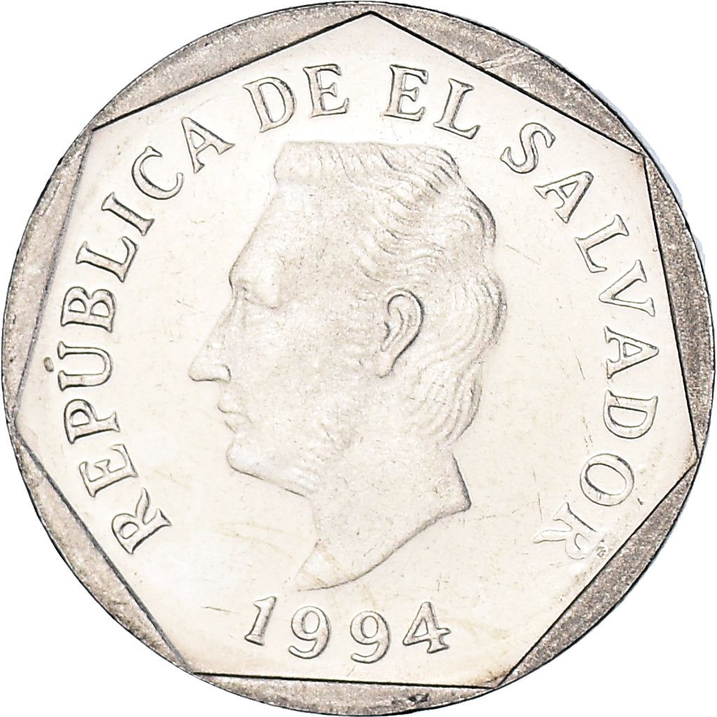 Moeda, El Salvador, 5 Centavos, 1994, MS(60-62), Aço Revestido a Níquel