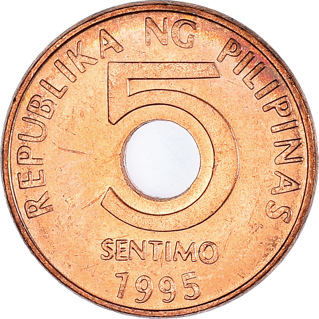 Coin, Philippines, 5 Sentimos, 1995, MS(60-62), Copper Plated Steel, KM:268