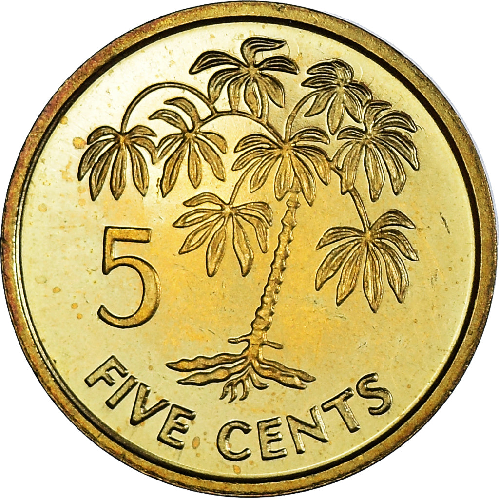 Coin, Seychelles, 5 Cents, 1995, British Royal Mint, MS(60-62), Brass, KM:47.2