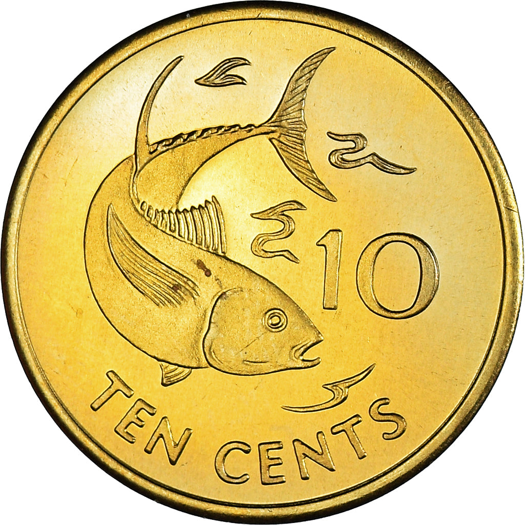 Coin, Seychelles, 10 Cents, 1994, British Royal Mint, MS(60-62), Brass, KM:48.2