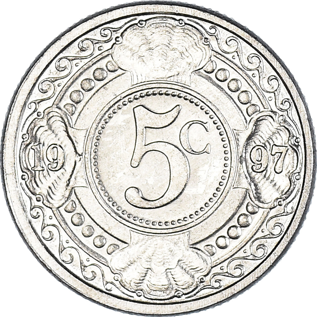 Coin, Netherlands Antilles, Beatrix, 5 Cents, 1997, MS(64), Aluminum, KM:33