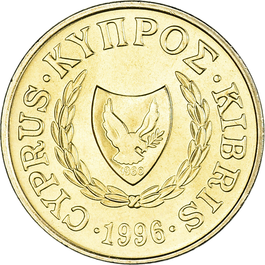 Coin, Cyprus, 2 Cents, 1996, MS(64), Nickel-brass, KM:54.3