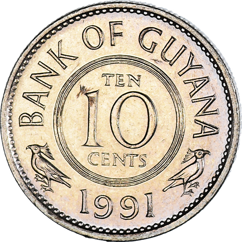 Moneta, Gujana, 10 Cents, 1991, MS(60-62), Miedź-Nikiel, KM:33