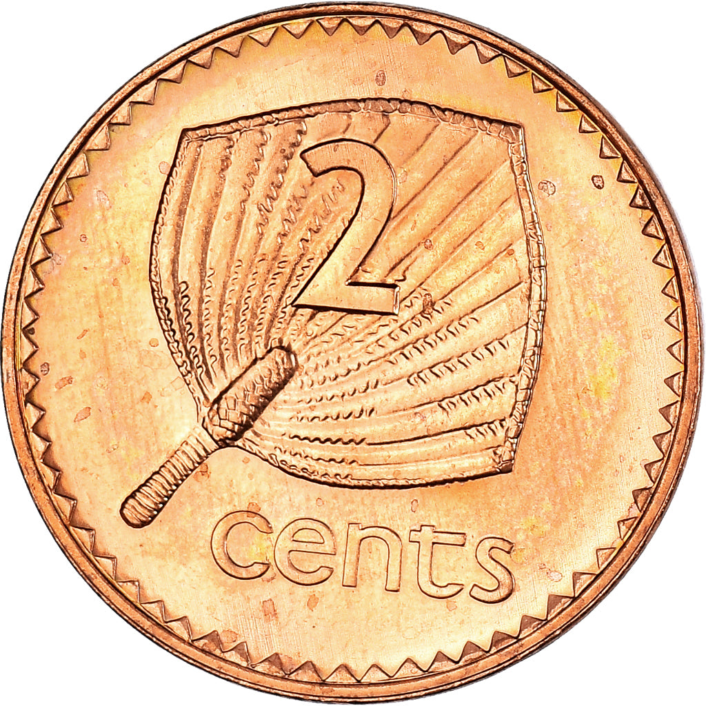 Coin, Fiji, Elizabeth II, 2 Cents, 1992, MS(60-62), Copper Plated Zinc, KM:50a