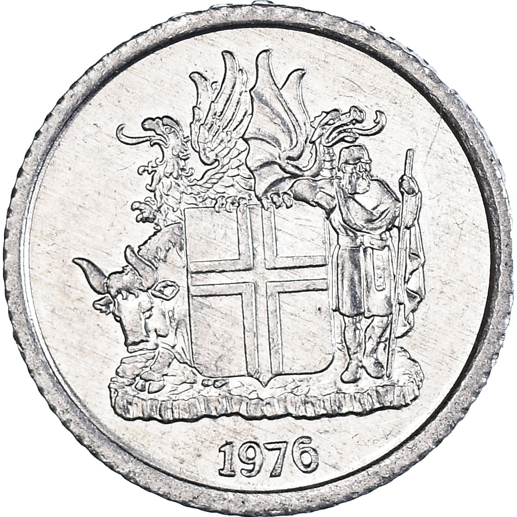 Coin, Iceland, Krona, 1976, MS(63), Aluminum, KM:23