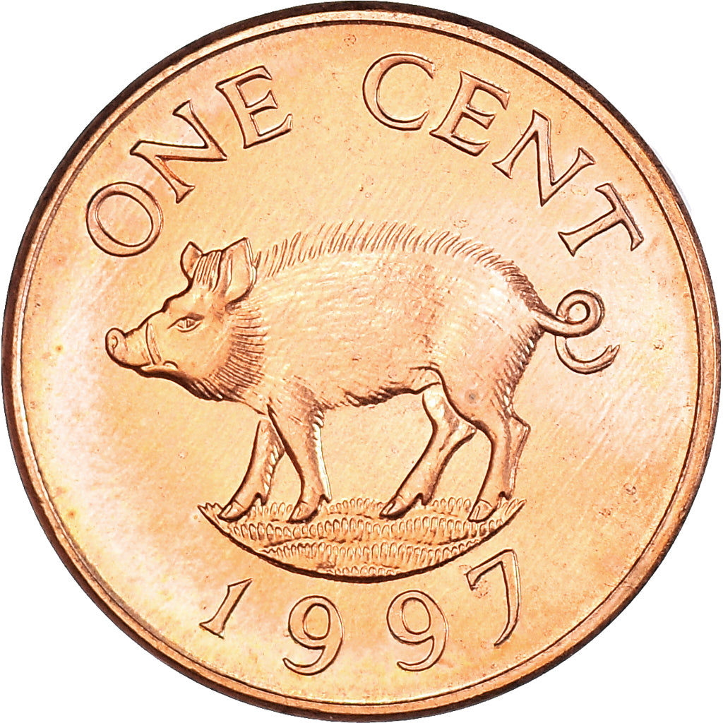 Coin, Bermuda, Elizabeth II, Cent, 1997, MS(60-62), Copper Plated Zinc, KM:44b