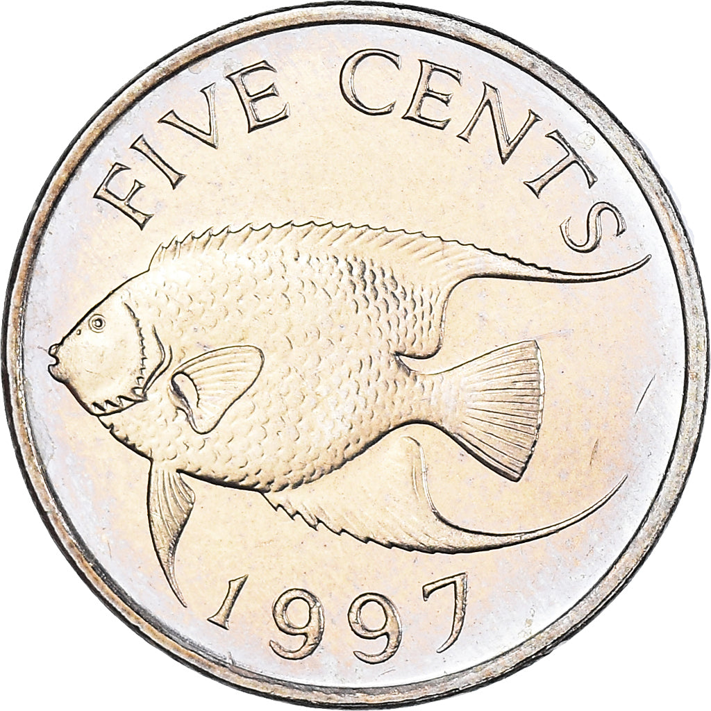 Coin, Bermuda, Elizabeth II, 5 Cents, 1997, MS(60-62), Copper-nickel, KM:45
