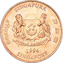 Coin, Singapore, Cent, 1994, Singapore Mint, MS(60-62), Copper Plated Zinc