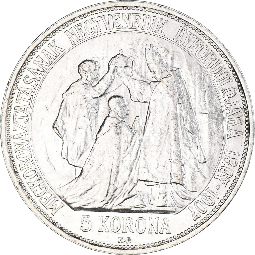Coin, Hungary, Franz Joseph I, 5 Korona, 1907, Kremnitz, AU(55-58), Silver