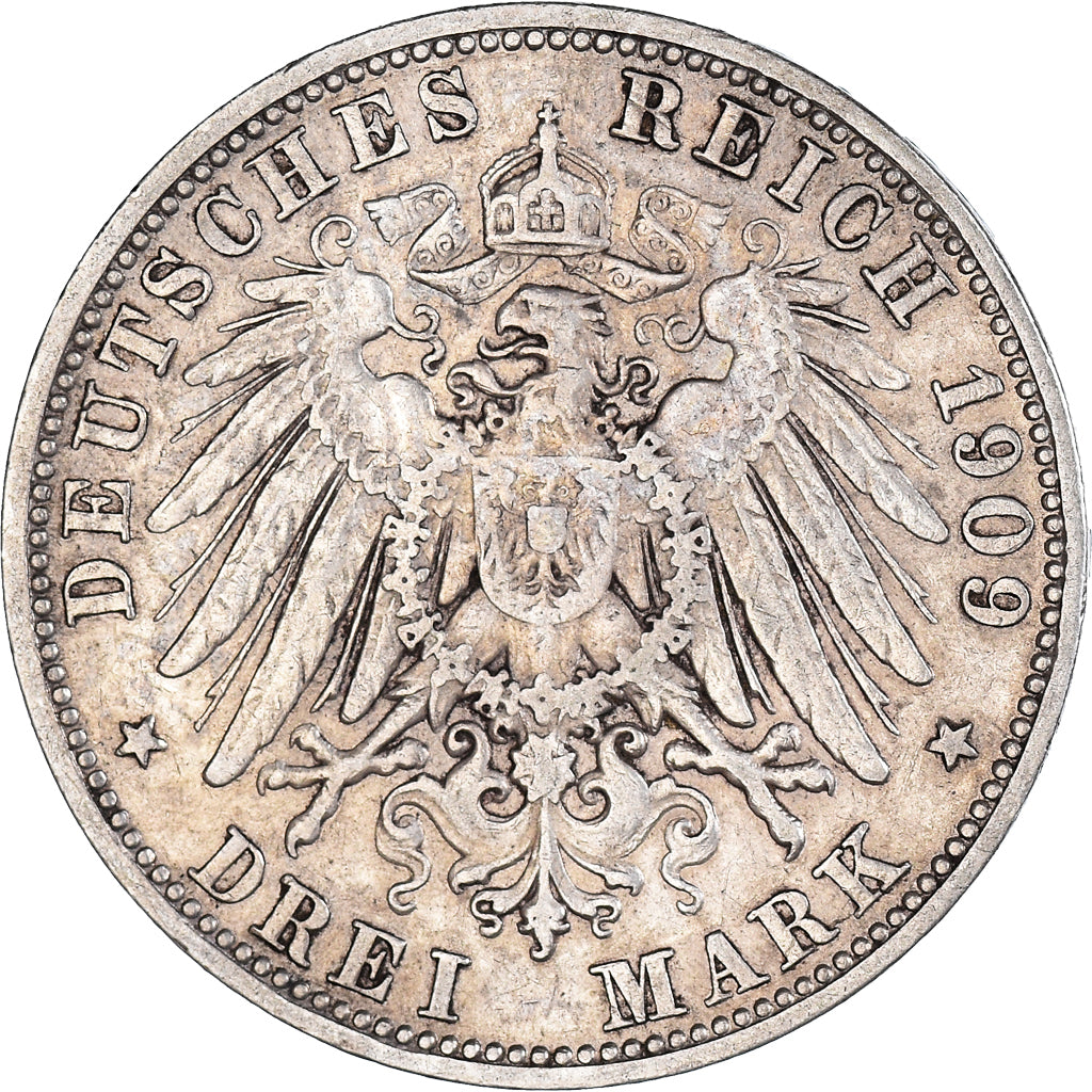 Coin, German States, BAVARIA, Otto, 3 Mark, 1909, Munich, EF(40-45), Silver