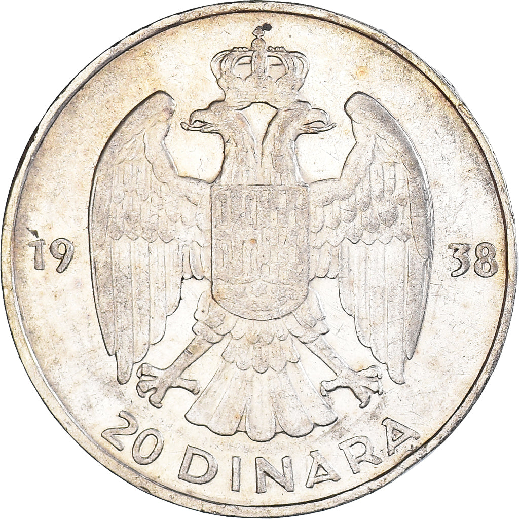Moneta, Iugoslavia, Petar II, 20 Dinara, 1938, BB, Argento, KM:23