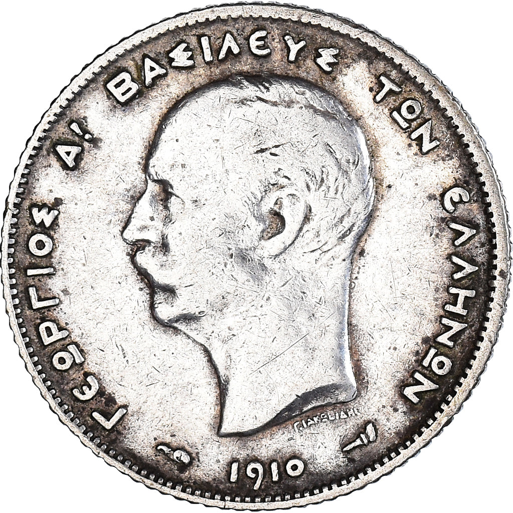 Monnaie, Grèce, George I, Drachma, 1910, TB+, Argent, KM:60