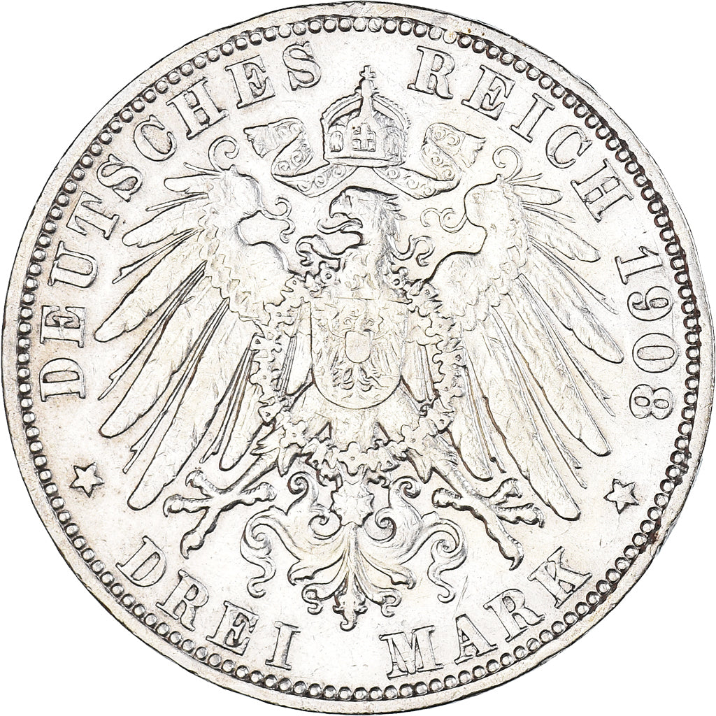 Coin, German States, PRUSSIA, Wilhelm II, 3 Mark, 1908, Berlin, EF(40-45)