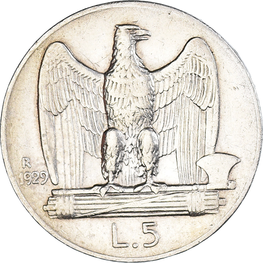 Coin, Italy, Vittorio Emanuele III, 5 Lire, 1929, Rome, EF(40-45), Silver