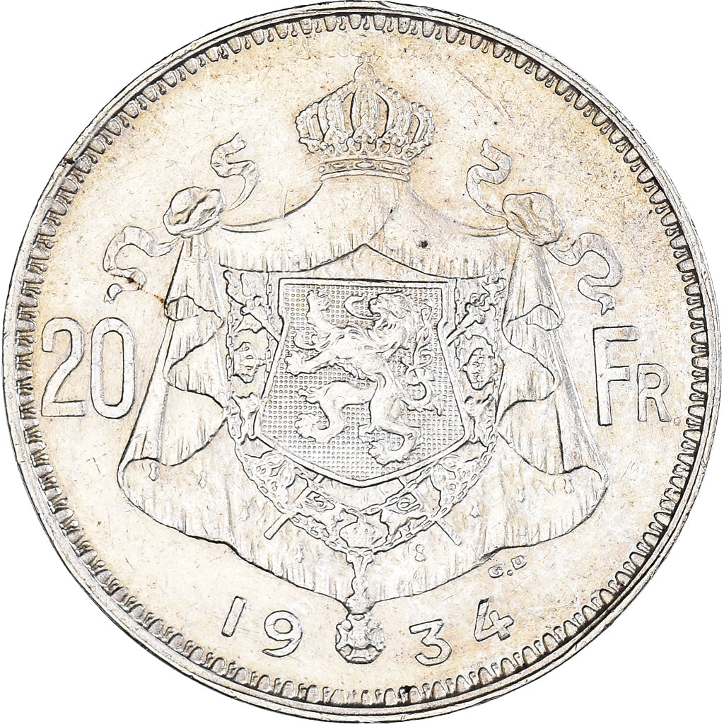 Moneta, Belgio, 20 Francs, 20 Frank, 1934, BB, Argento, KM:103.1