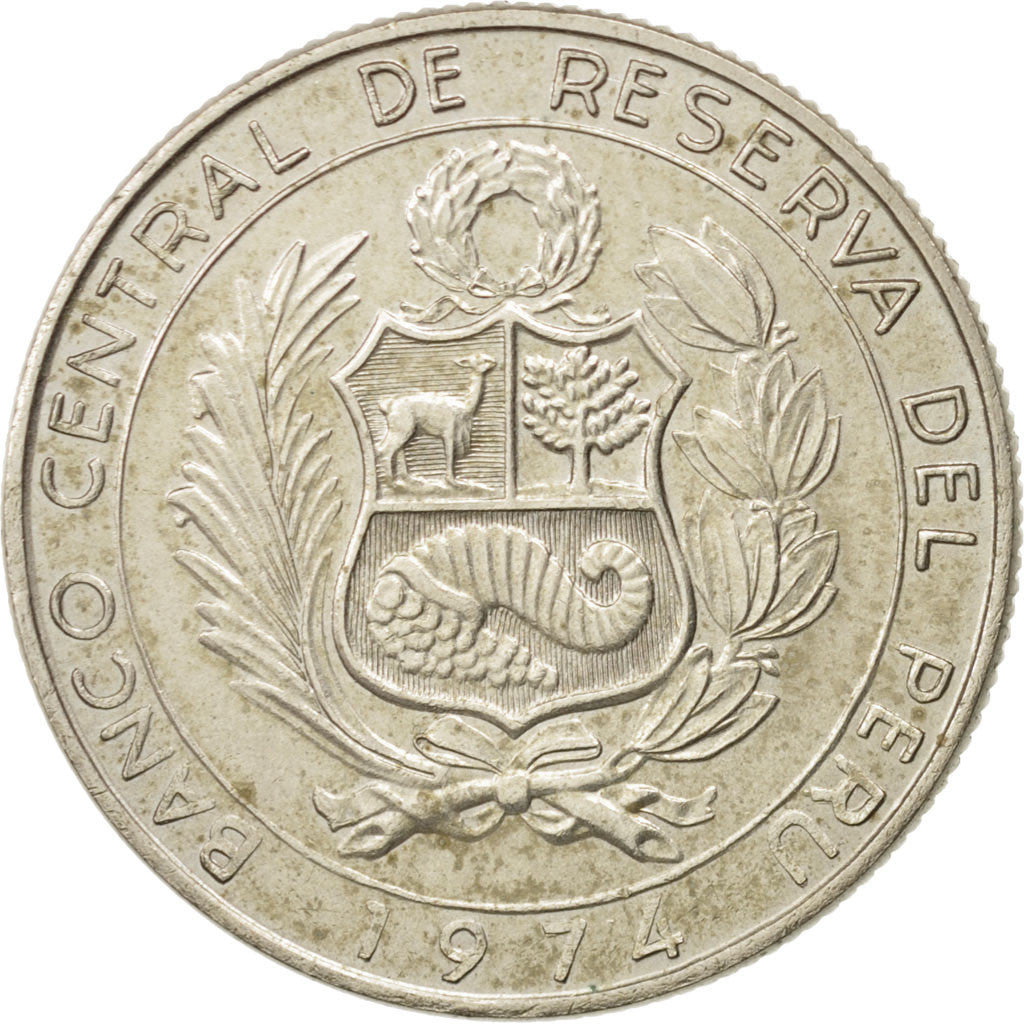 PERU, 10 Soles, 1974, KM #258, AU(55-58), Copper-Nickel, 30.94
