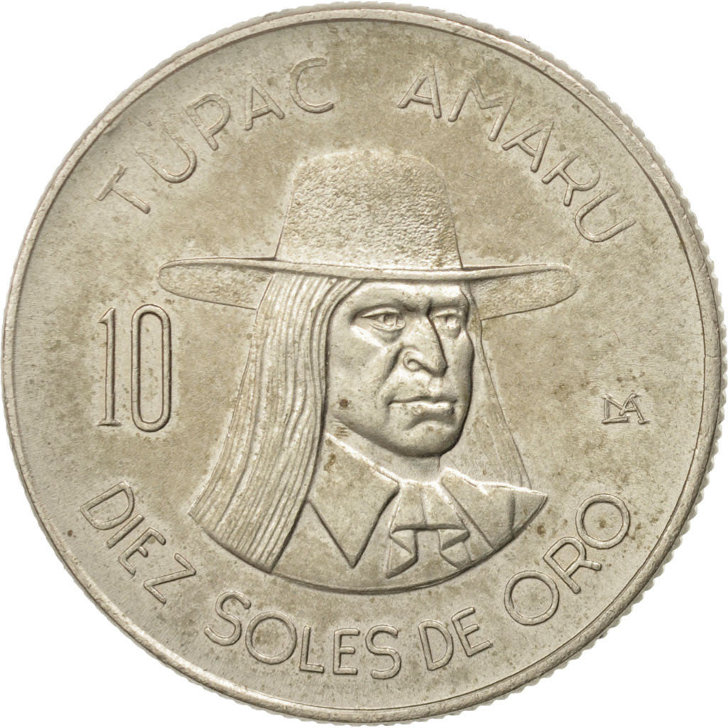 PERU, 10 Soles, 1974, KM #258, AU(55-58), Copper-Nickel, 30.94