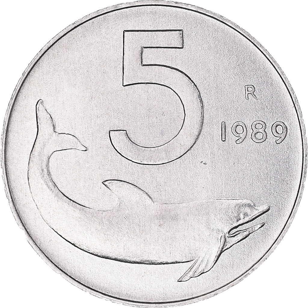 Coin, Italy, 5 Lire, 1989, Rome, MS(64), Aluminum, KM:92
