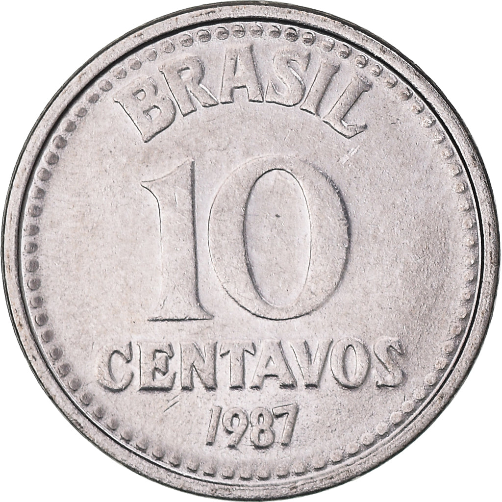 Coin, Brazil, 10 Centavos, 1987, MS(64), Stainless Steel, KM:602