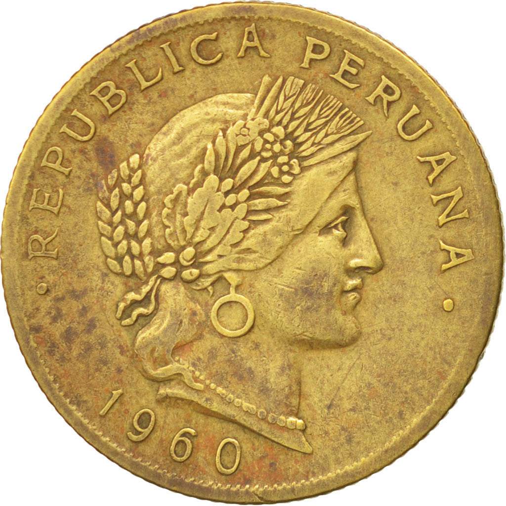 PERU, 20 Centavos, 1960, KM #221.2b, EF(40-45), Brass, 23