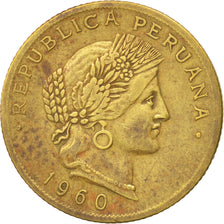 PERU, 20 Centavos, 1960, KM #221.2b, EF(40-45), Brass, 23