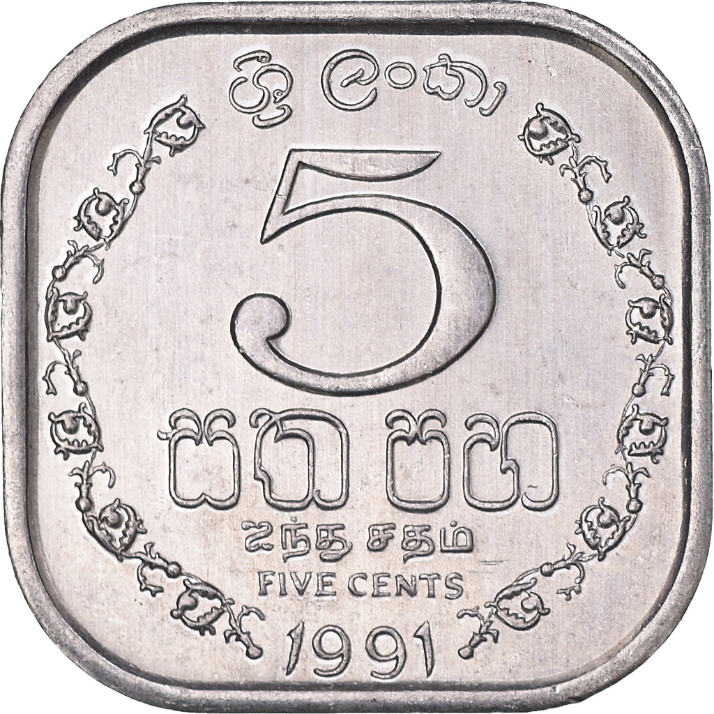 Moneta, Sri Lanka, 5 Cents, 1991, BB+, Alluminio, KM:139a