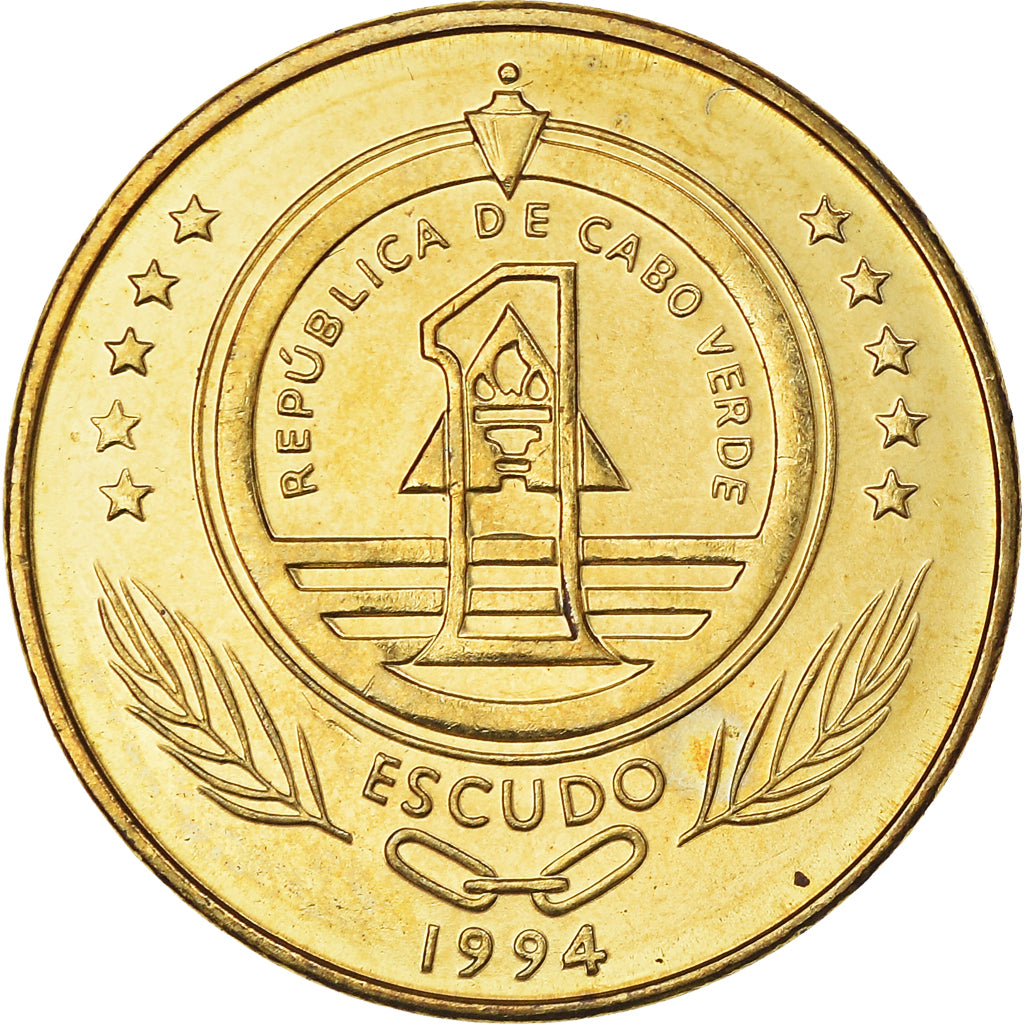 Coin, Cape Verde, Escudo, 1994, MS(63), Brass plated steel, KM:27