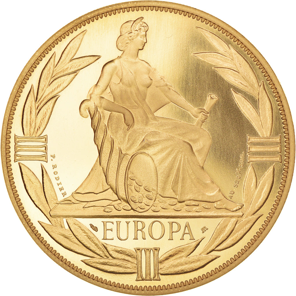 França, medalha, Ecu Europa, Europe Assise, 1980, Rodier, MS(65-70), Dourado