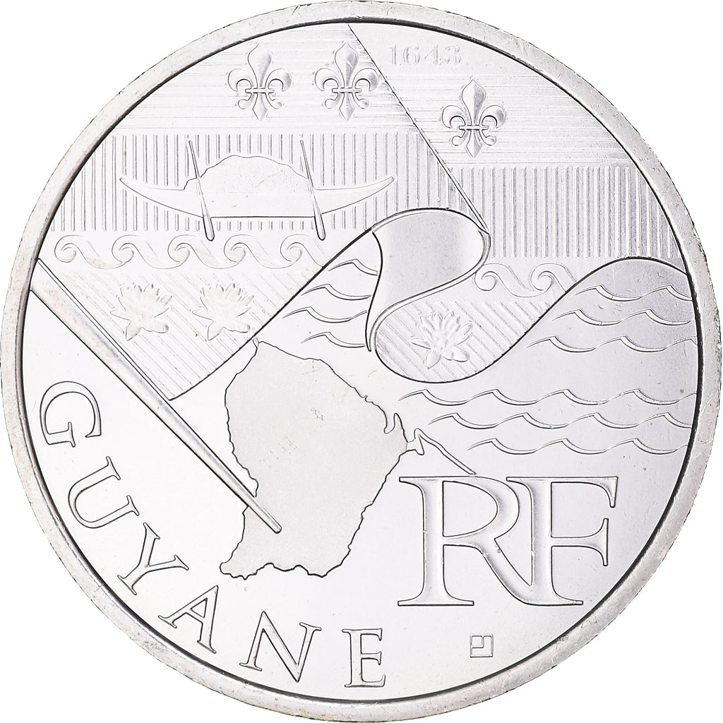 France, 10 Euro, Guyane, 2010, Paris, MS(64), Silver, KM:1654