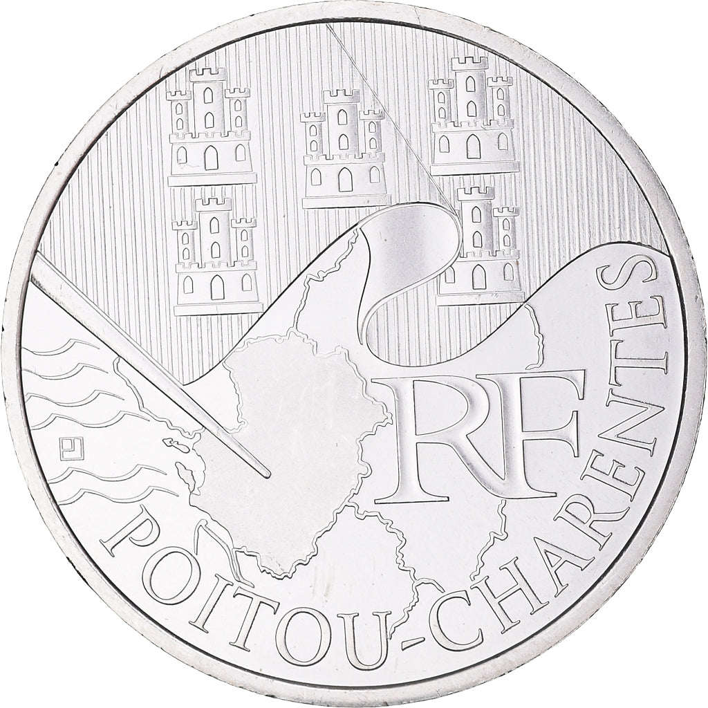 France, 10 Euro, Poitou-Charentes, 2010, Paris, MS(63), Silver, KM:1667