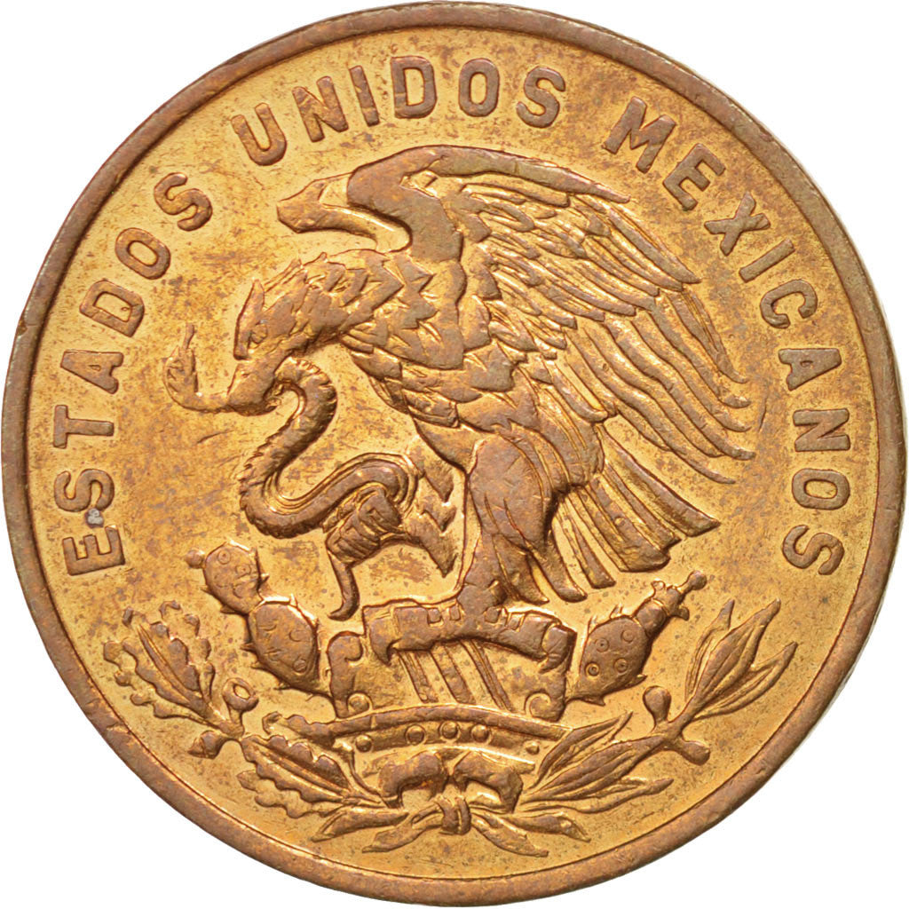 MEXICO, 20 Centavos, 1966, Mexico City, KM #440, AU(55-58), Bronze, 28.5
