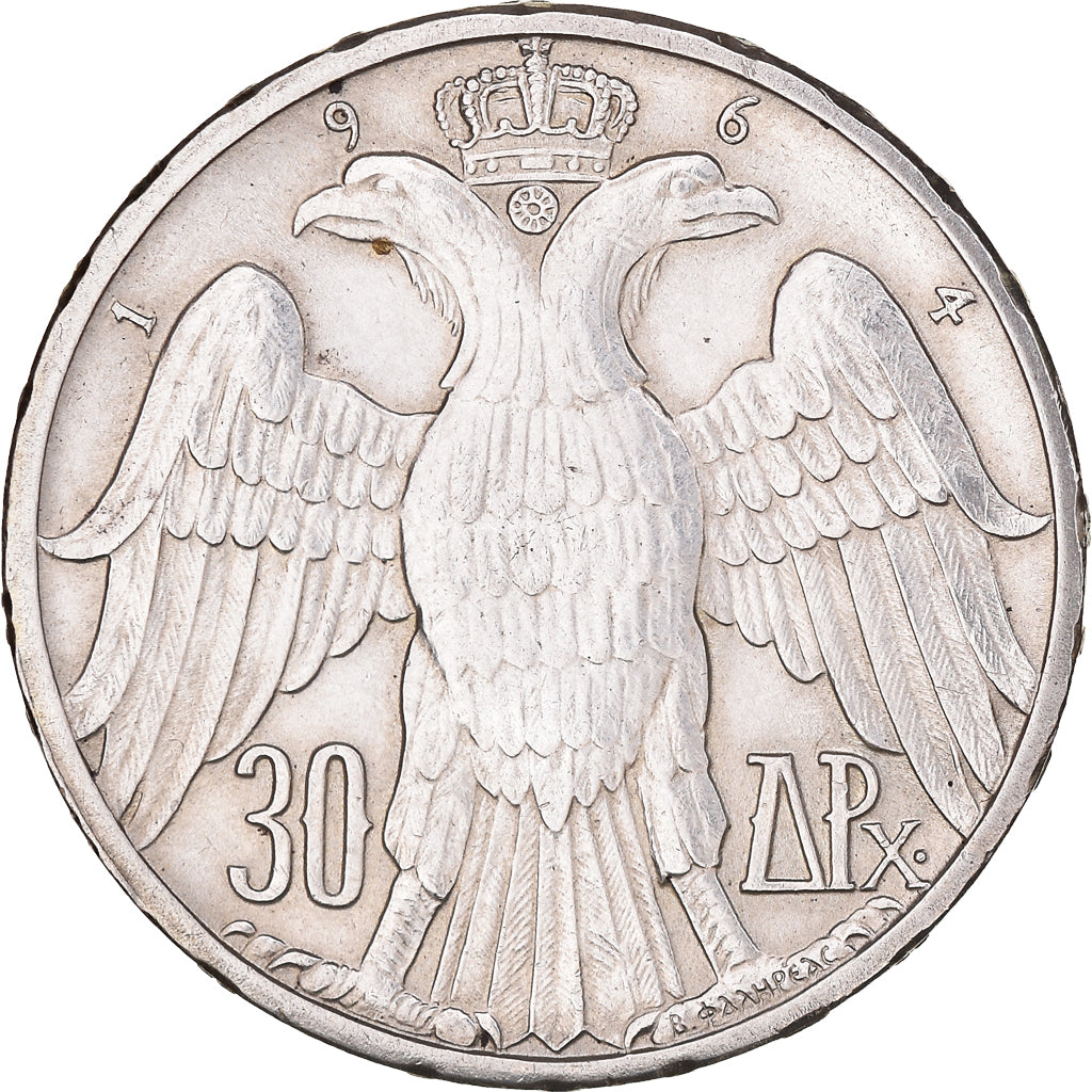 Münze, Griechenland, Constantine II, 30 Drachmai, 1964, Kongsberg, SS, Silber