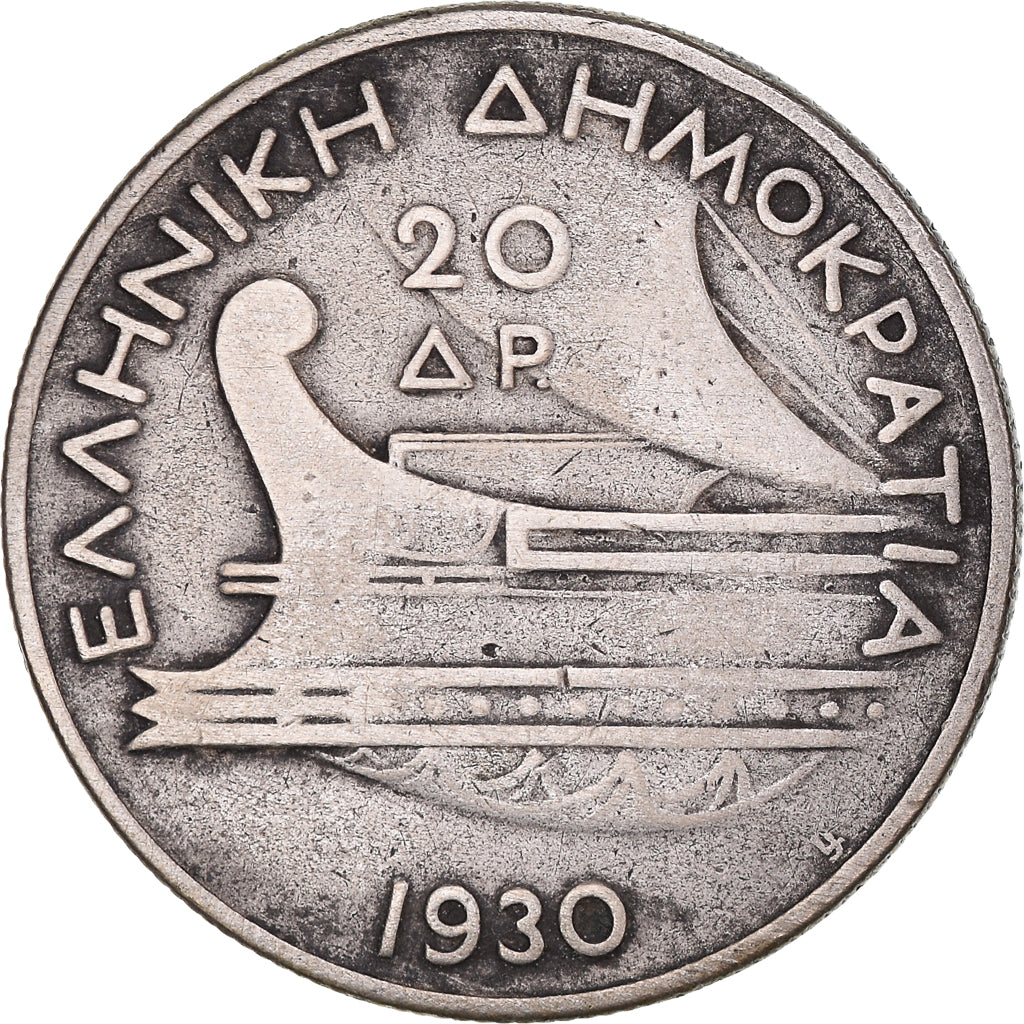 Coin, Greece, 20 Drachmai, 1930, VF(30-35), Silver, KM:73