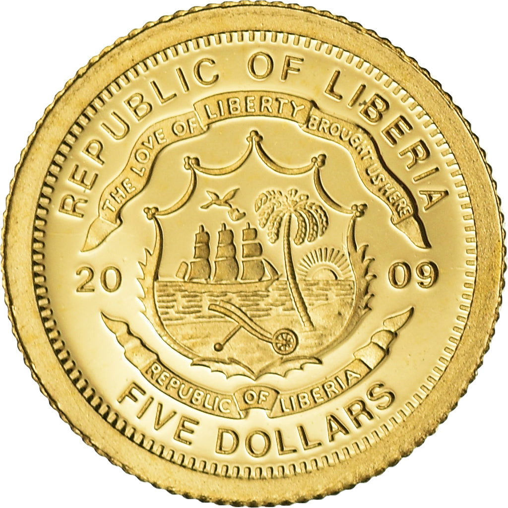 Coin, Liberia, 5 Dollars, 2009, Barack Obama, MS(65-70), Gold, KM:New
